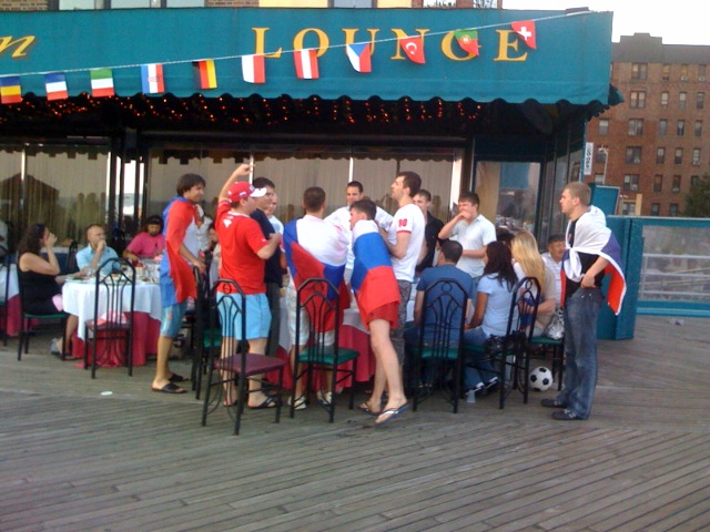 Russians on Brighton Beach celebrating a soccer victory